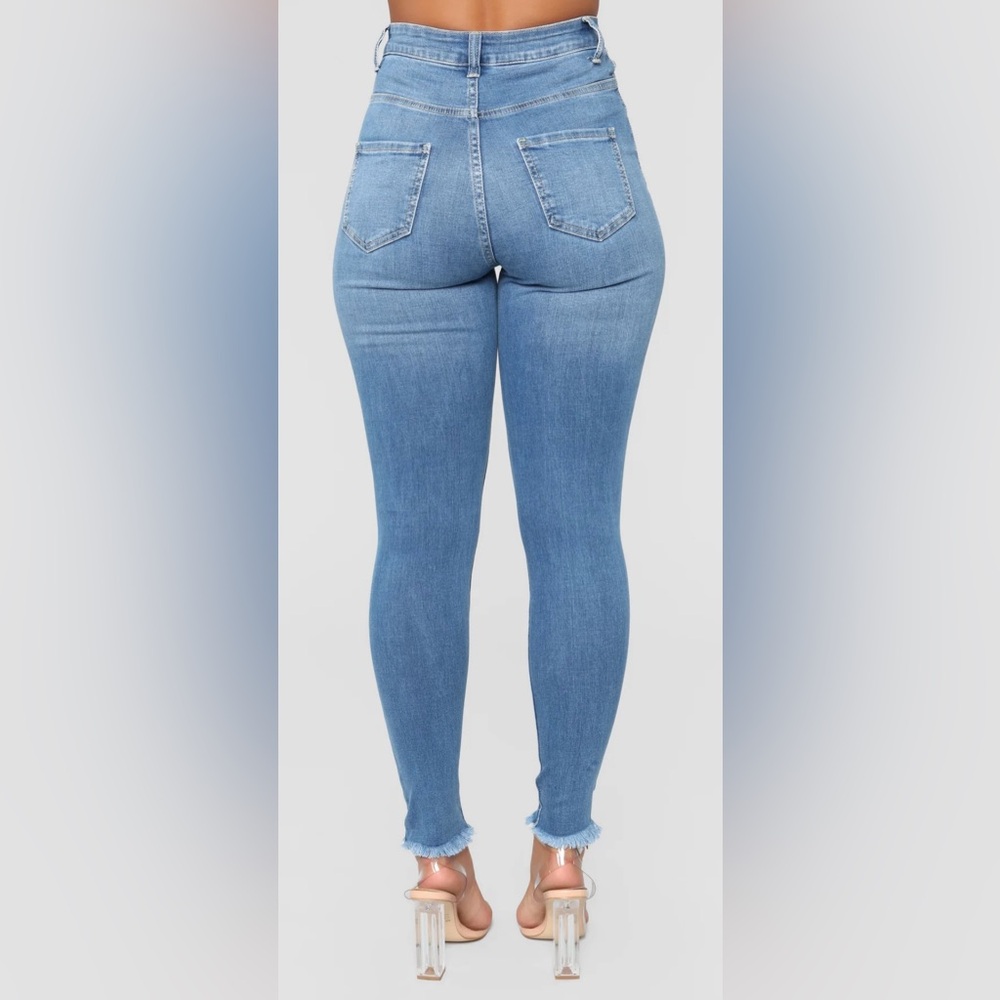 FASHION NOVA Little Miss High Rise Distressed Jeans - Light Blue Wash - Picture 5 of 9